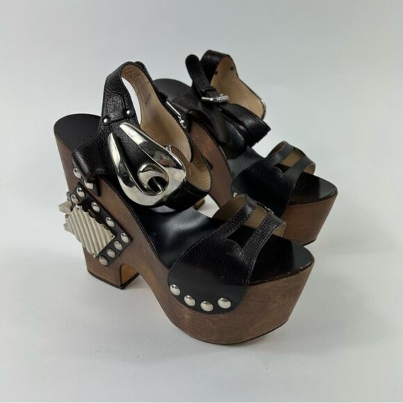 Rare Roberto Cavalli Brown Leather Embellished Buckle Detail Wedge - Picture 12 of 15